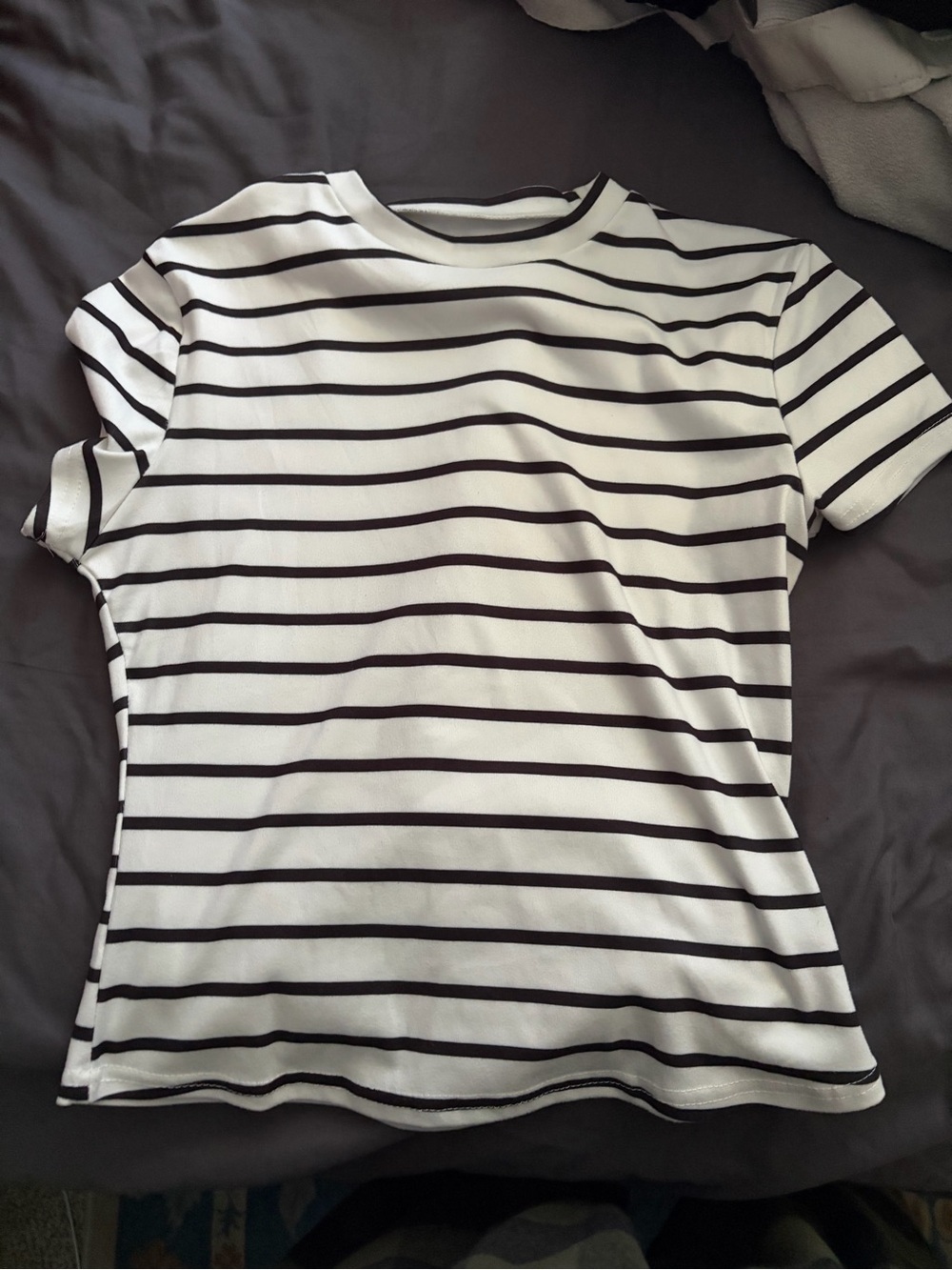 SHEIN White Tee with Black Stripes - Short Sleeve Crewneck